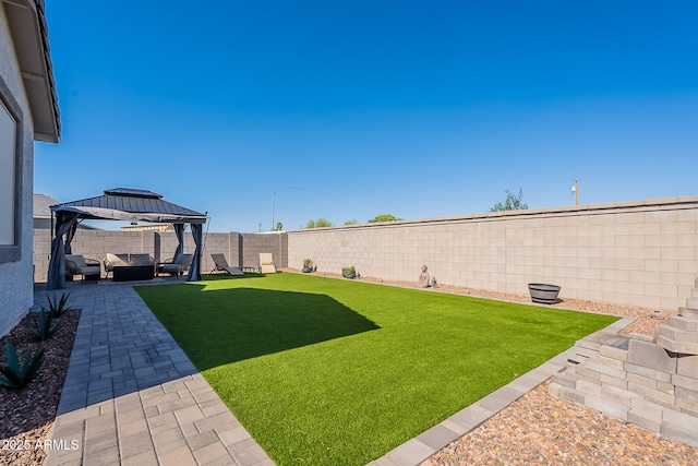 6117 S Adelle, Mesa, AZ 85212 - view of yard with a fenced backyard, a patio, a gazebo, and an outdoor living space