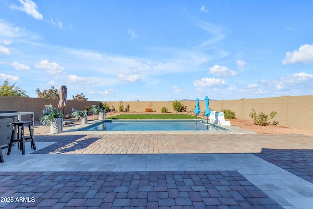 view of swimming pool featuring a patio area