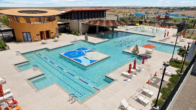 pool with a patio area