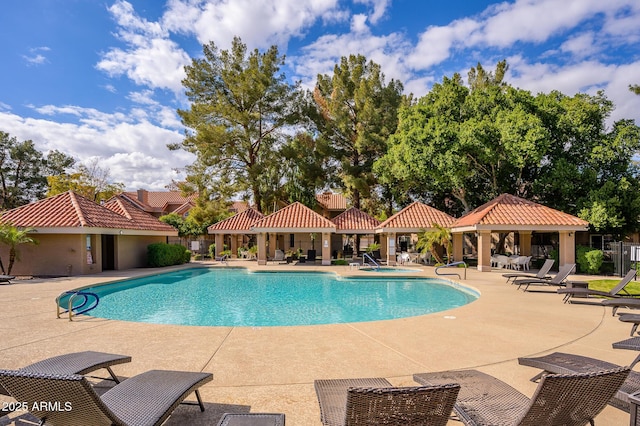 view of pool with a gazebo and a patio