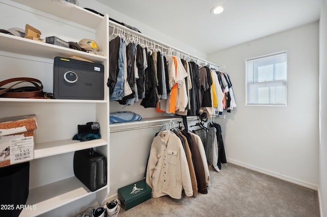 walk in closet with carpet floors