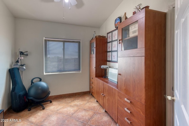 3298 W Monte Vista Trl, Benson, AZ 85602 - interior space with baseboards, ceiling fan, and light tile patterned flooring