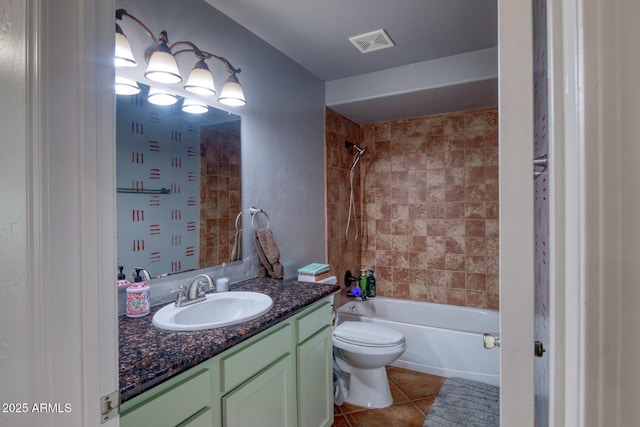 3298 W Monte Vista Trl, Benson, AZ 85602 - bathroom featuring washtub / shower combination, tile patterned flooring, visible vents, toilet, and vanity