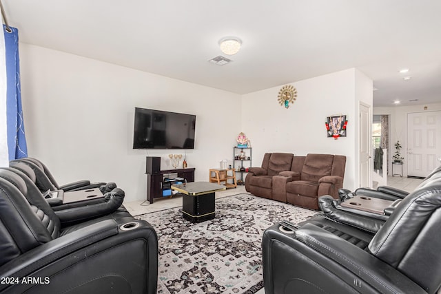 living room with light tile patterned flooring