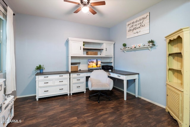 3944 W Paradise Ln, Phoenix, AZ 85053 - office area featuring a ceiling fan, dark wood-style floors, and built in study area