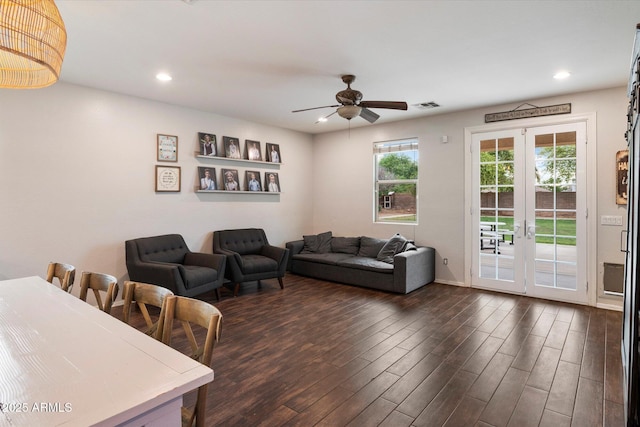 3944 W Paradise Ln, Phoenix, AZ 85053 - living room featuring dark wood-style floors, ceiling fan, and recessed lighting