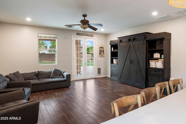 3944 W Paradise Ln, Phoenix, AZ 85053 - living room with a ceiling fan, dark wood-style flooring, and recessed lighting