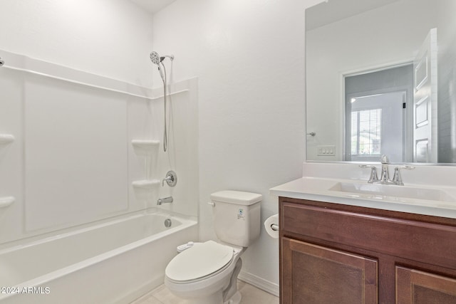 full bathroom with vanity, tile patterned floors, toilet, and shower / bath combination