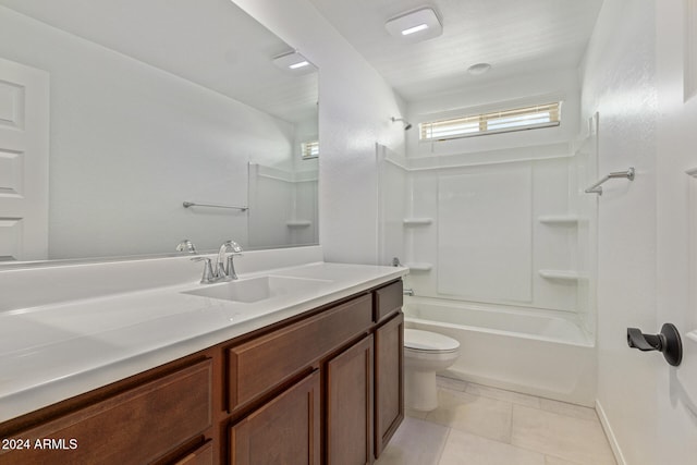 full bathroom with vanity, shower / bathing tub combination, toilet, and tile patterned flooring