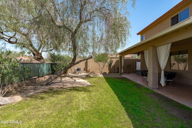 view of yard featuring a patio and a fenced backyard