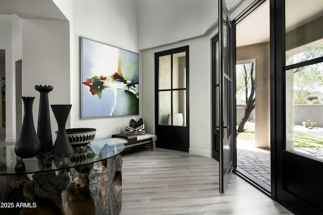 foyer entrance featuring light wood finished floors