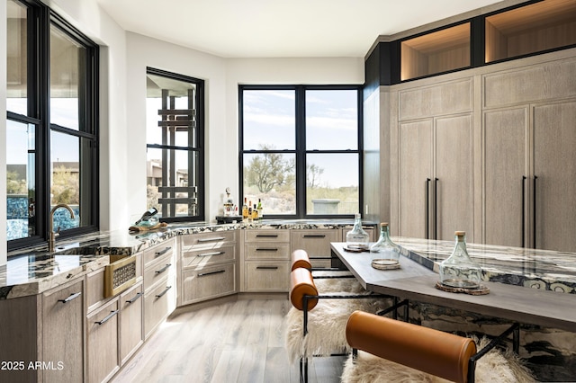 interior space featuring a sink and light wood-style flooring