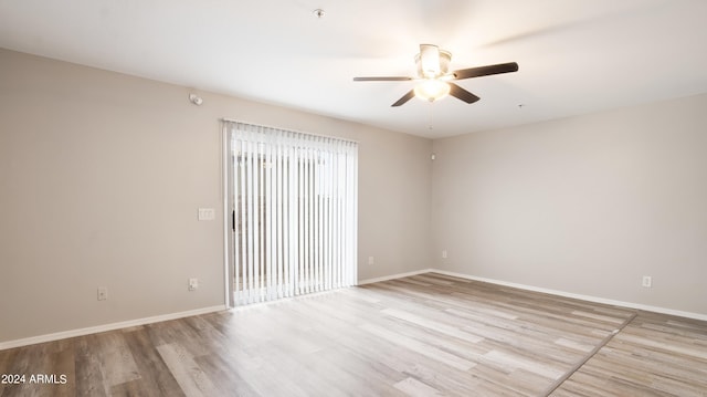 unfurnished room with light hardwood / wood-style floors and ceiling fan