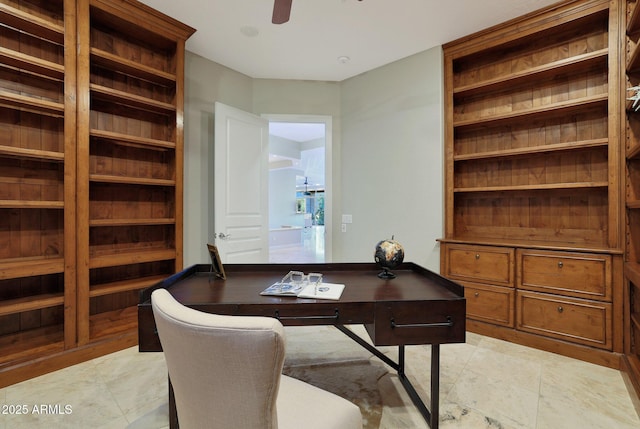 office area with ceiling fan