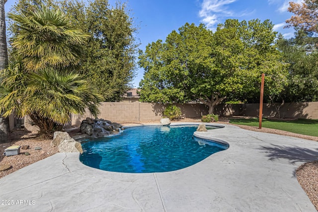 view of swimming pool with a fenced in pool, a patio area, and a fenced backyard