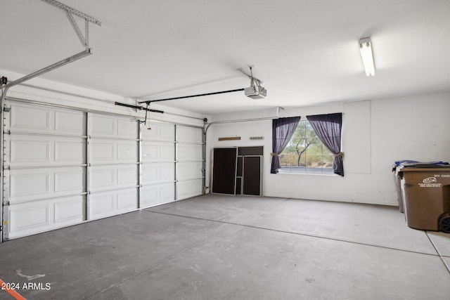 garage with a garage door opener