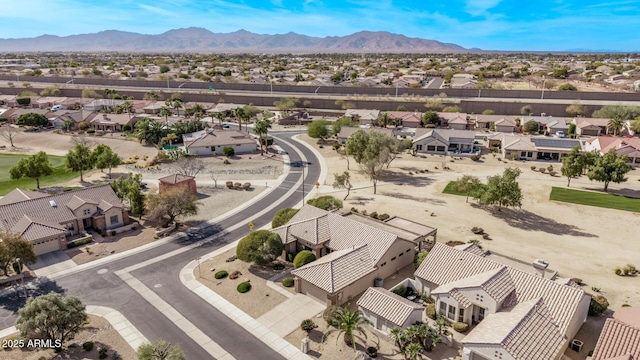 drone / aerial view featuring a mountain view