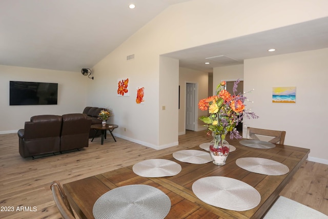 dining area with recessed lighting, light wood-style flooring, visible vents, and baseboards