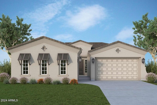 view of front facade with a garage and a front lawn