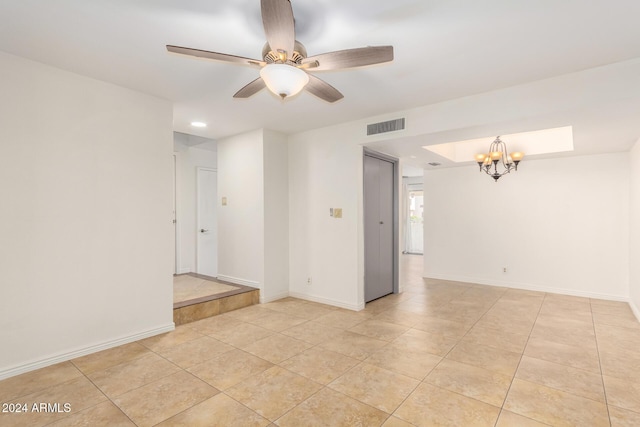 16053 N 26th Cir, Phoenix, AZ 85023 - unfurnished room with a chandelier, light tile patterned floors, a ceiling fan, baseboards, and recessed lighting