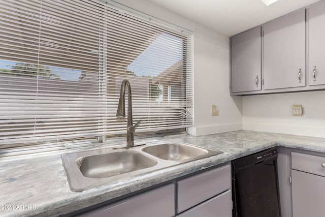 kitchen with gray cabinets, sink, and black dishwasher