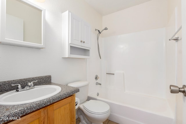 full bathroom with toilet, shower / washtub combination, and vanity