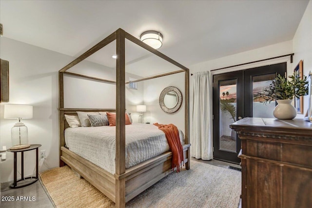 bedroom with access to outside, french doors, and visible vents