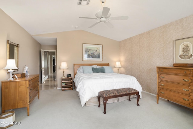 3394 N 147th Ln, Goodyear, AZ 85395 - bedroom featuring vaulted ceiling, light carpet, baseboards, and ceiling fan