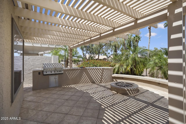 3394 N 147th Ln, Goodyear, AZ 85395 - view of patio / terrace featuring area for grilling, an outdoor kitchen, fence, and a pergola
