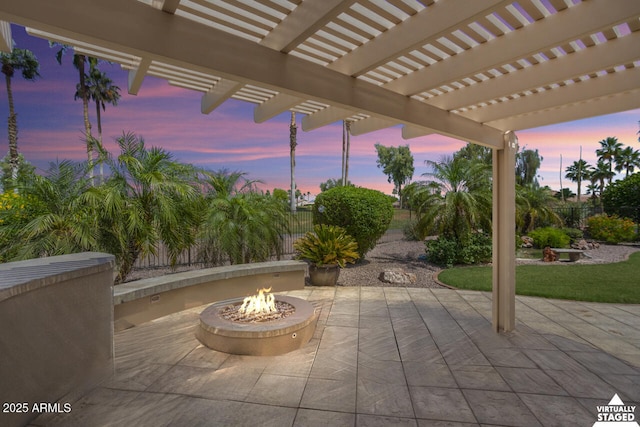 3394 N 147th Ln, Goodyear, AZ 85395 - view of patio / terrace featuring a fire pit, a fenced backyard, and a pergola
