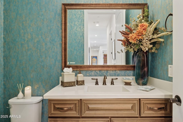 6450 E Monterra Way, Scottsdale, AZ 85266 - bathroom with vanity and wallpapered walls