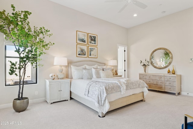 6450 E Monterra Way, Scottsdale, AZ 85266 - bedroom with light carpet, recessed lighting, and a ceiling fan