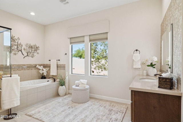6450 E Monterra Way, Scottsdale, AZ 85266 - full bath with tile patterned flooring, vanity, a bath, and recessed lighting