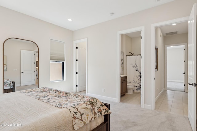 6450 E Monterra Way, Scottsdale, AZ 85266 - bedroom with light colored carpet, recessed lighting, and connected bathroom
