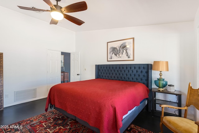 bedroom with a ceiling fan and visible vents