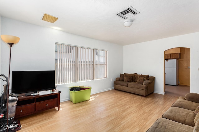 living room with light hardwood / wood-style flooring