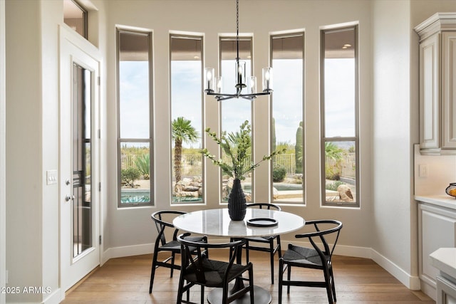 34599 N 99th Way, Scottsdale, AZ 85262 - dining space featuring a chandelier, baseboards, and light wood finished floors