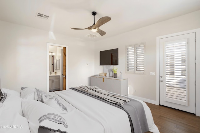 34599 N 99th Way, Scottsdale, AZ 85262 - bedroom featuring wood finished floors, a ceiling fan, and ensuite bath