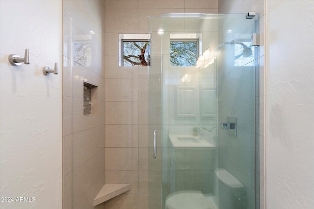34599 N 99th Way, Scottsdale, AZ 85262 - bathroom with a stall shower, toilet, and a textured wall