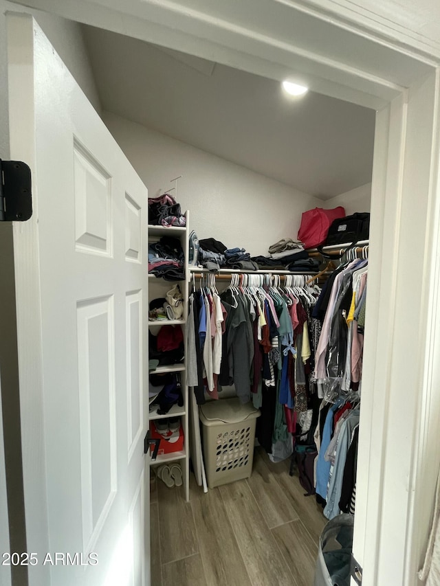 walk in closet featuring hardwood / wood-style flooring