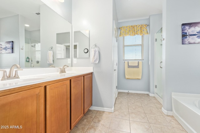 28883 N 131st Dr, Peoria, AZ 85383 - bathroom featuring a garden tub, double vanity, a sink, and a shower stall