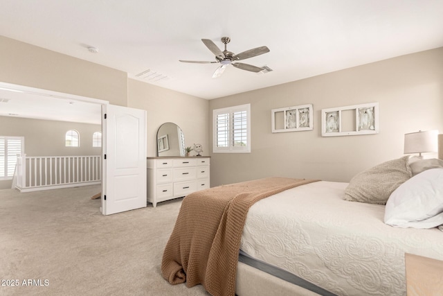 6870 S Crestview Dr, Gilbert, AZ 85298 - bedroom featuring light carpet and ceiling fan
