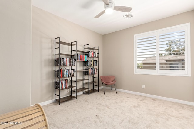 6870 S Crestview Dr, Gilbert, AZ 85298 - living area with carpet flooring, ceiling fan, and baseboards