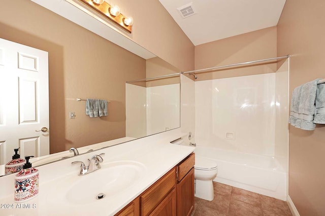 full bathroom featuring shower / bathing tub combination, tile patterned flooring, vanity, and toilet