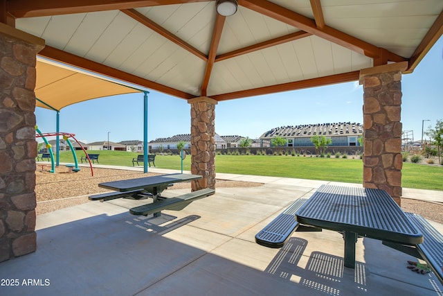 view of patio featuring a gazebo