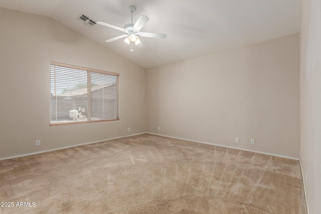 9243 W Brown St, Peoria, AZ 85345 - unfurnished room featuring a ceiling fan, light carpet, lofted ceiling, and baseboards