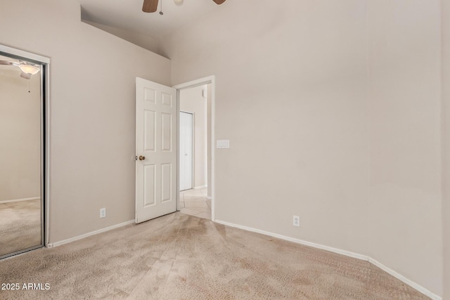 9243 W Brown St, Peoria, AZ 85345 - unfurnished bedroom with carpet flooring, lofted ceiling, baseboards, and ceiling fan
