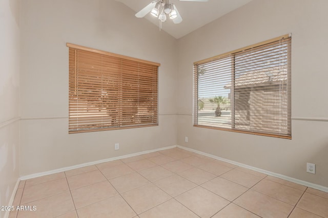 9243 W Brown St, Peoria, AZ 85345 - tiled empty room with vaulted ceiling, ceiling fan, and baseboards