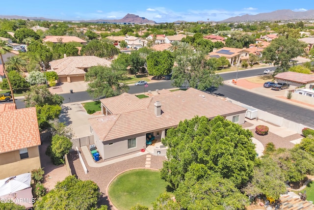 drone / aerial view with a mountain view and a residential view