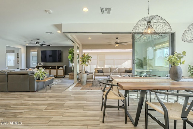 dining area featuring ceiling fan